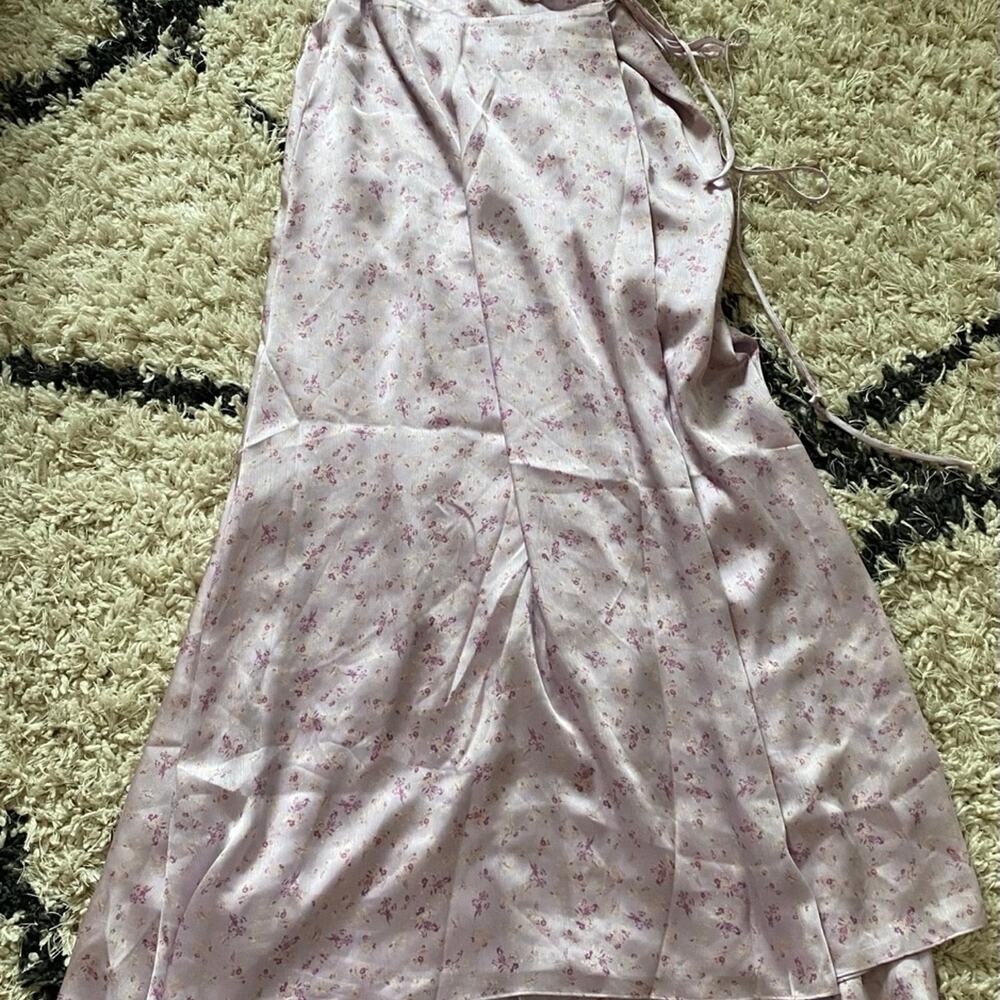 WAYF Lavender Satin Floral Wrap Maxi Dress Size Small